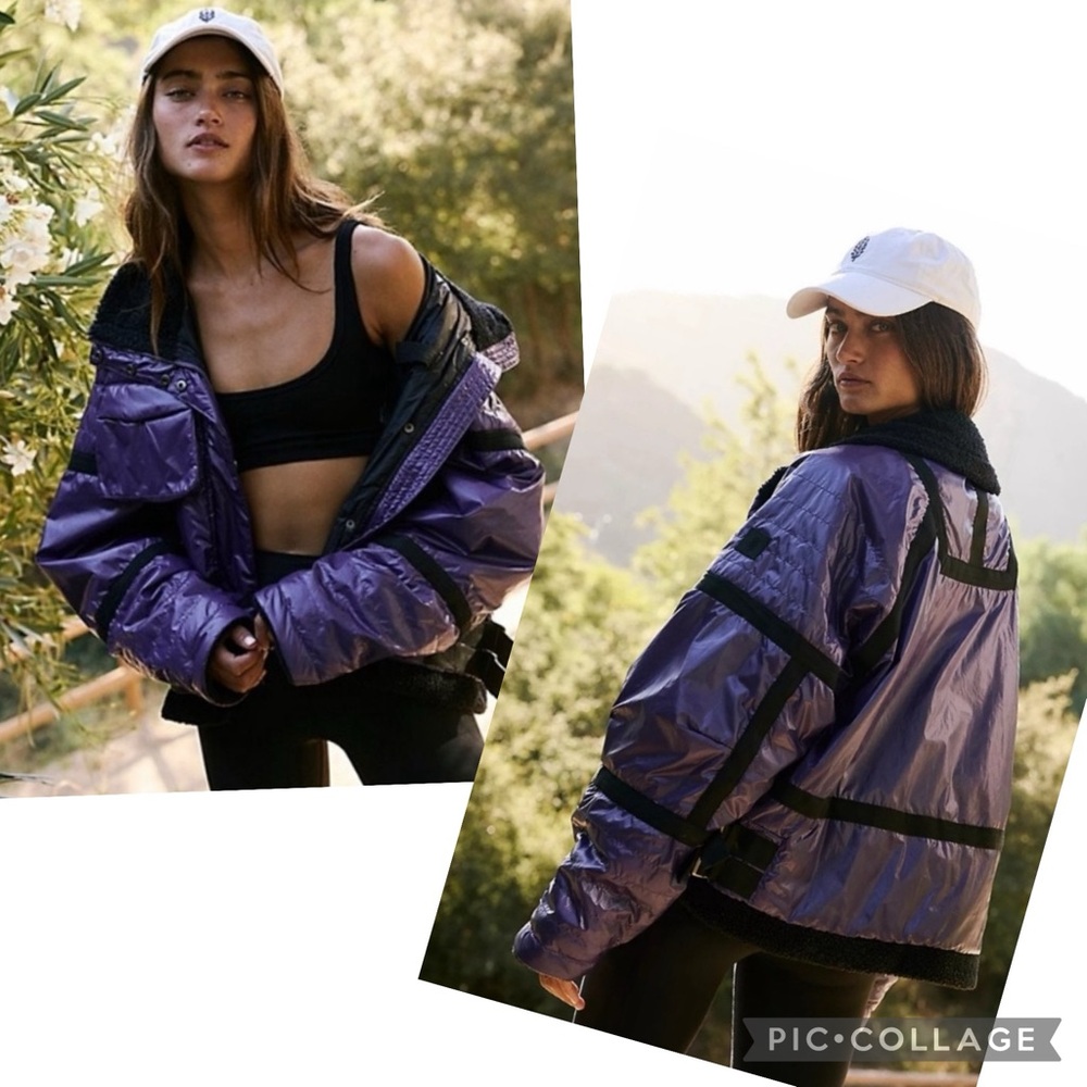 FP MOVEMENT Purple & Black Vagabond Bomber Jacket NEW W/O TAGS Prima Loft SZ XS